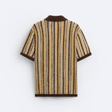 Polo Tricoté Rétro avec Motif Rayé