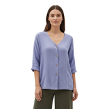 Blouse pour Femme à Col en V avec Boutons et Manches 3/4 en Lin et Coton