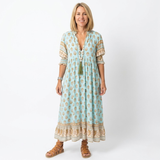 Robe Midi de Style Boho pour Femmes avec Imprimé Floral, Col en V et Manches Lanternes
