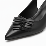 Sandales Slingback à Bout Pointu en Similicuir avec Nœud et Petits Talons pour Femmes
