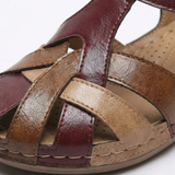 Sandales Gladiateur pour Femmes en Cuir PU à Bout Fermé avec Semelle à Bas Compensé