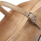 Mules à Talon Bloc en Cuir Véritable avec Bride à Boucle et Bout Carré
