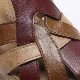 Sandales Gladiateur pour Femmes en Cuir PU à Bout Fermé avec Semelle à Bas Compensé