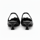 Sandales Slingback à Bout Pointu en Similicuir avec Nœud et Petits Talons pour Femmes