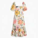 Robe Longue à Imprimé Floral avec Encolure Carrée et Manches Bouffantes pour Femme