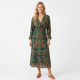 Robe Midi à Manches Longues avec Noeud Frontal et Imprimé pour Femmes