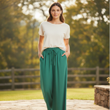 Pantalon ample à jambes larges pour femmes avec taille élastique et poches