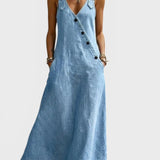 Vera | Longue Robe en Denim à Boutons