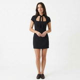 Robe Courte à Pois avec Épaules Dénudées et Laçage Frontal pour Femmes