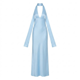 Robe Longue de Soirée en Polyester avec Décolleté Plongeant et Dos Nu pour Femme
