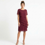 Robe de Soirée Élégante en Mousseline à Volants Superposés et Col Rond