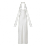Robe Longue de Soirée en Polyester avec Décolleté Plongeant et Dos Nu pour Femme