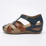 Sandales Gladiateur pour Femmes en Cuir PU à Bout Fermé avec Semelle à Bas Compensé