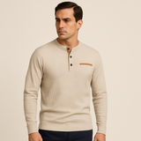 Herman Koch | Chemise Henley à manches longues pour hommes en mélange de coton côtelé