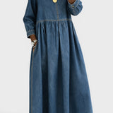 Clara | Robe en Denim avec Col Peter Pan