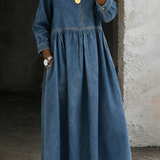 Melissa | Robe en Denim à Col Rond et Manches Longues