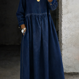 Melissa | Robe en Denim à Col Rond et Manches Longues