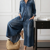 Diana | Salopette en denim vintage en coton lavé avec fermeture à boutons