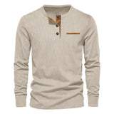 Herman Koch | Chemise Henley à manches longues pour hommes en mélange de coton côtelé