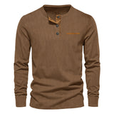 Herman Koch | Chemise Henley à manches longues pour hommes en mélange de coton côtelé
