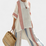 Ludovica – haut à rayures multicolores sophistiqué et pantalons méditerranéens