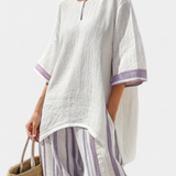 Allegra – blouse confortable et pantalons rayés en bambou