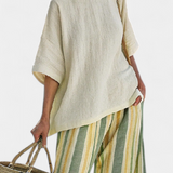 Caterina – haut sophistiqué et pantalon en lin à rayures